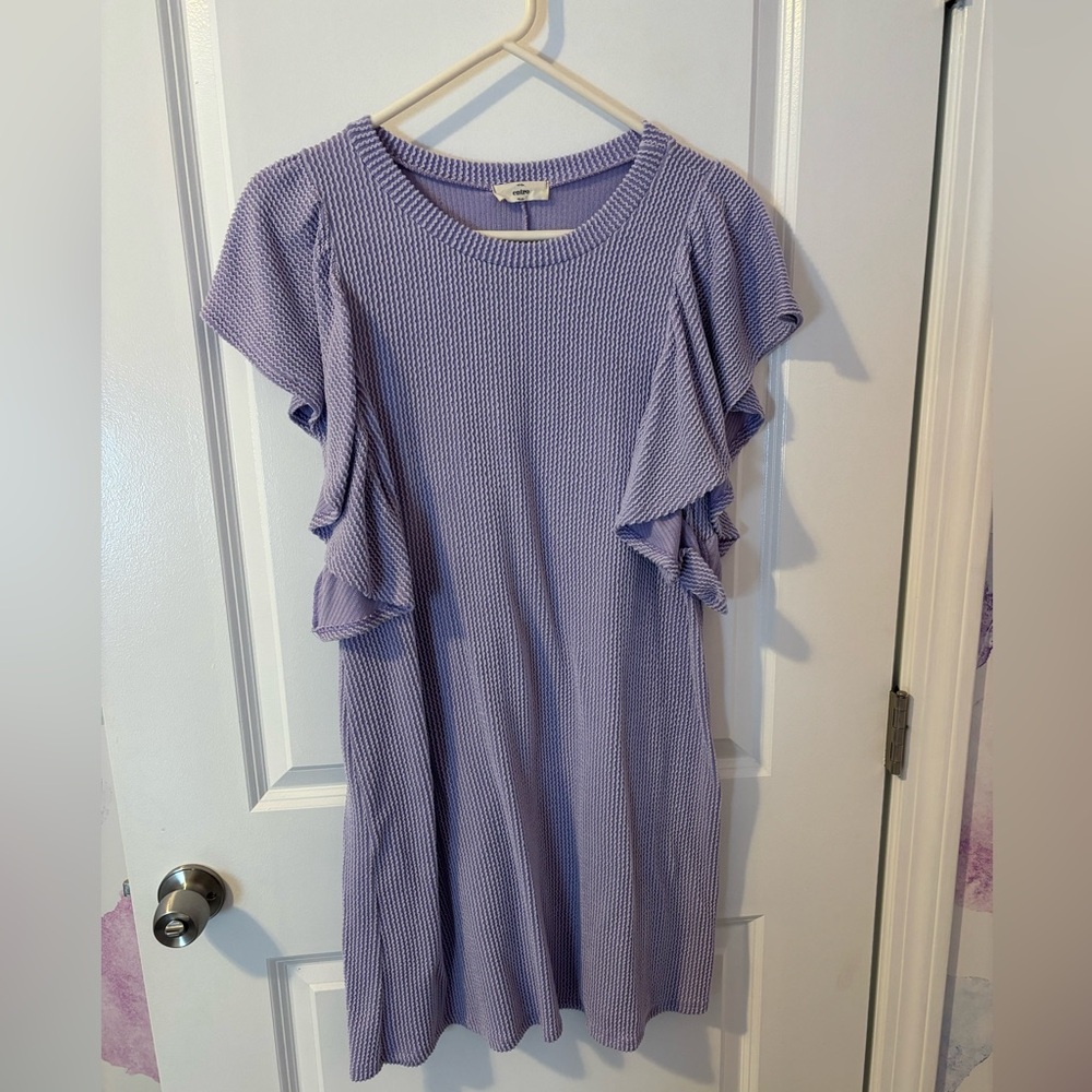 Pinkblush Maternity - Entro, Lavender Ribbed Ruffle Sleeve Maternity Dress